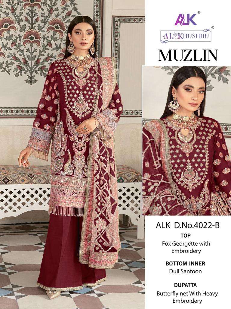 al khushbu muzlin vol-1 4022 series georgette designer pakistani salwar suits wholesale collection surat