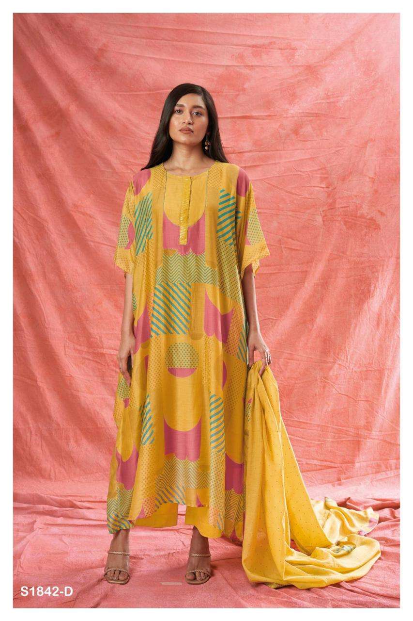 ganga harlow 1842 series latest designer silk dress material catalogue online wholesaler surat
