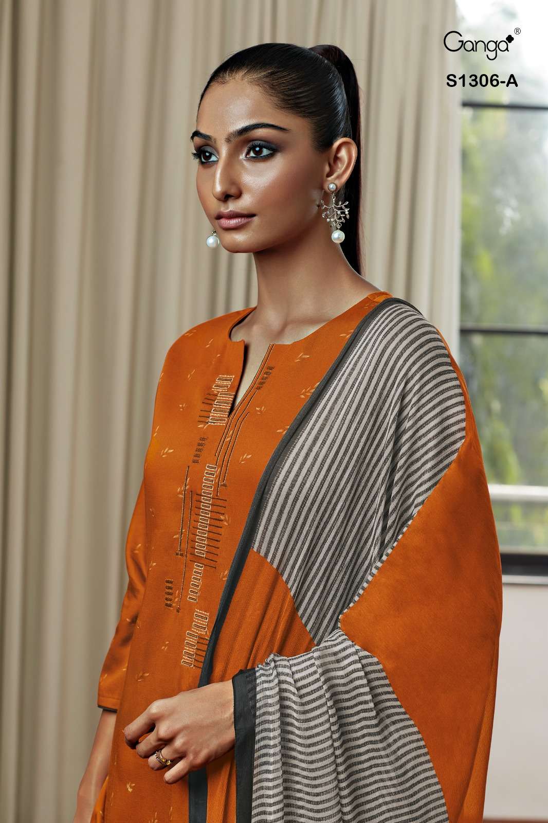 ganga inna 1306 series premium cotton satin with work designer salwar suits catalogue wholesaler surat
