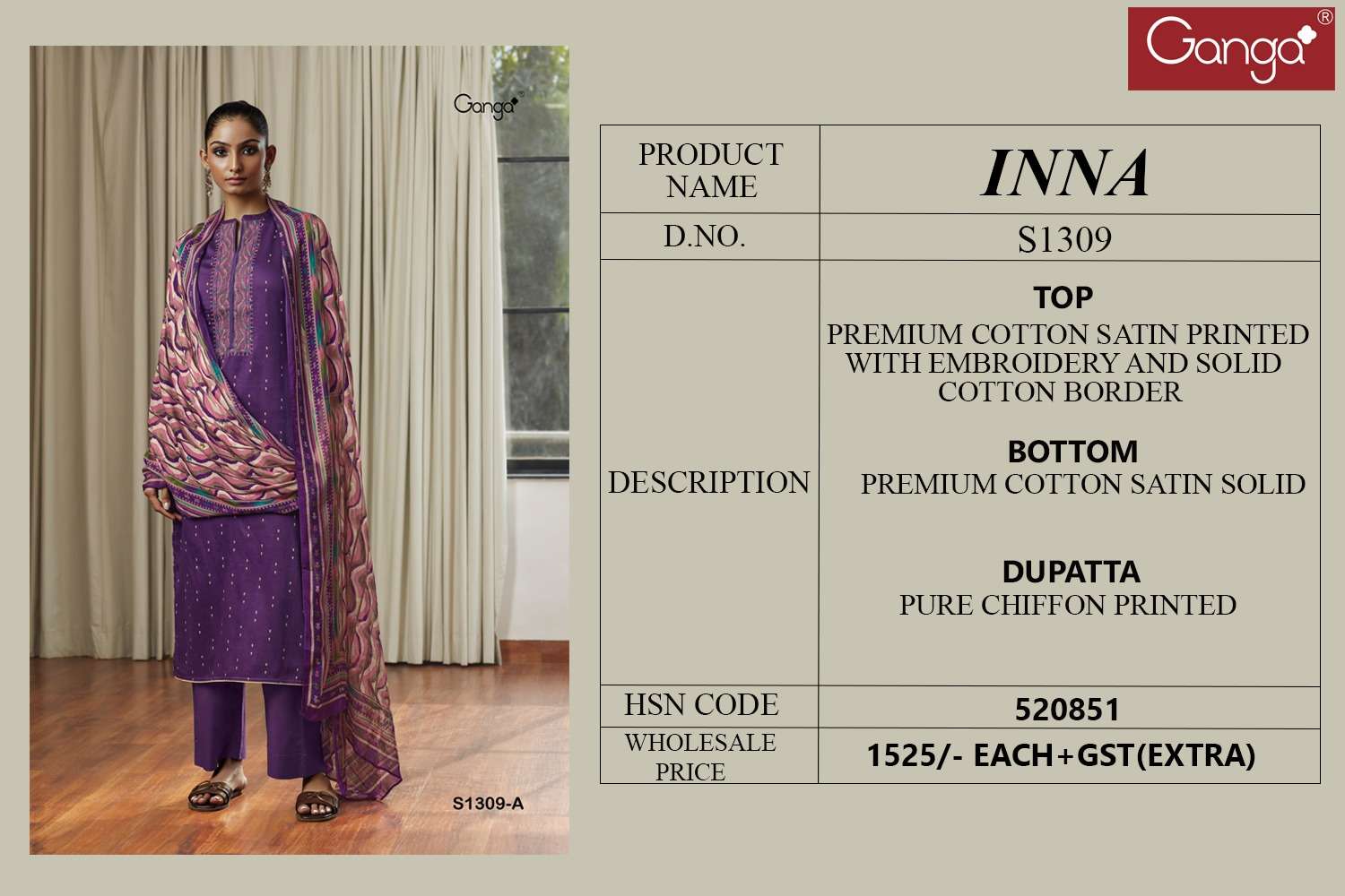 ganga inna 1309 series unstitched designer salwar suits online market surat 