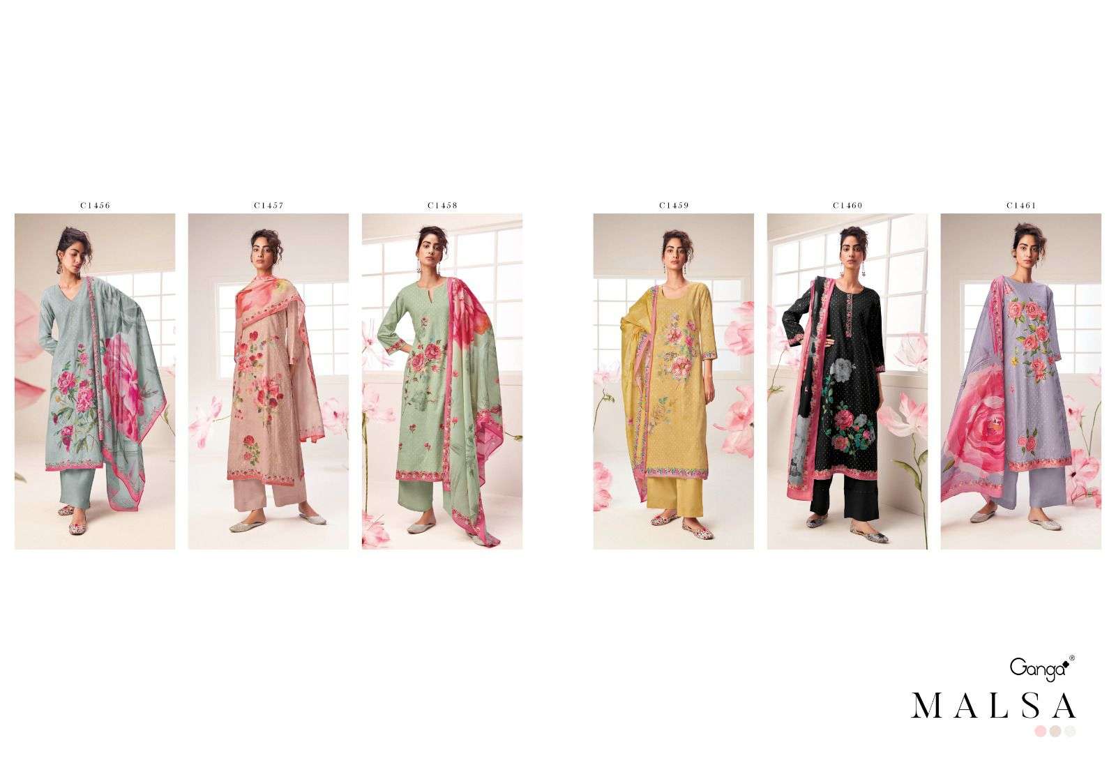 ganga malsa 1456-1461 series exclusive designer salwar kameez catalogue wholesaler surat