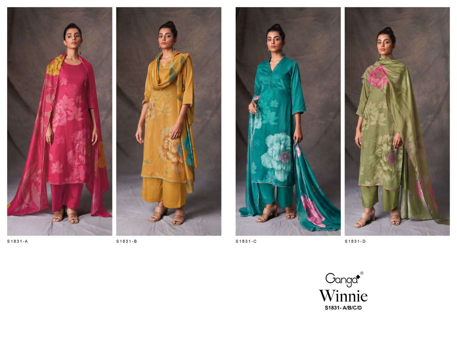 ganga winnie 1831 series premium cotton silk top bottom with dupatta catalogue design 2023