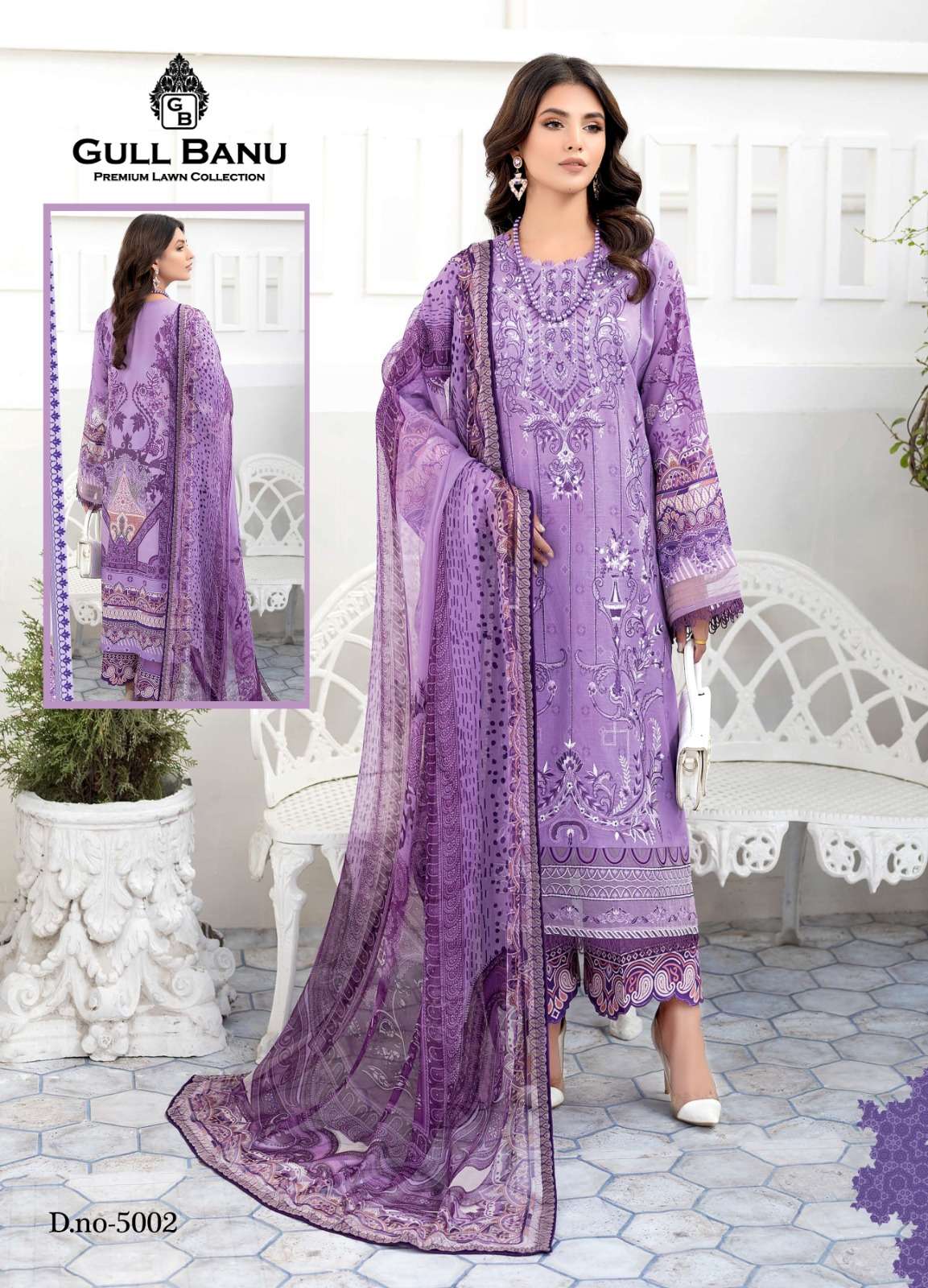 gull aahmed gull banu vol-5 5001-5006 series pakistani salwar suits dress material catalogue design 2023