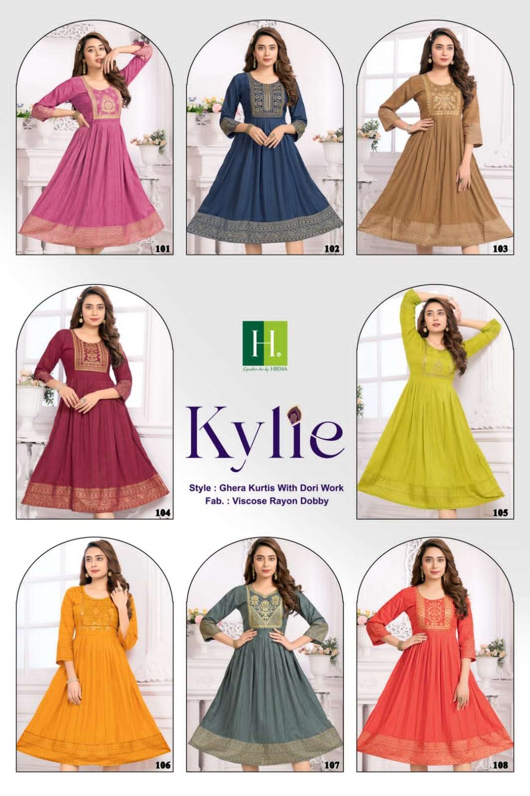 hirwa kylie 101-108 series festive wear designer kurtis latest catalogue wholesale market surat 