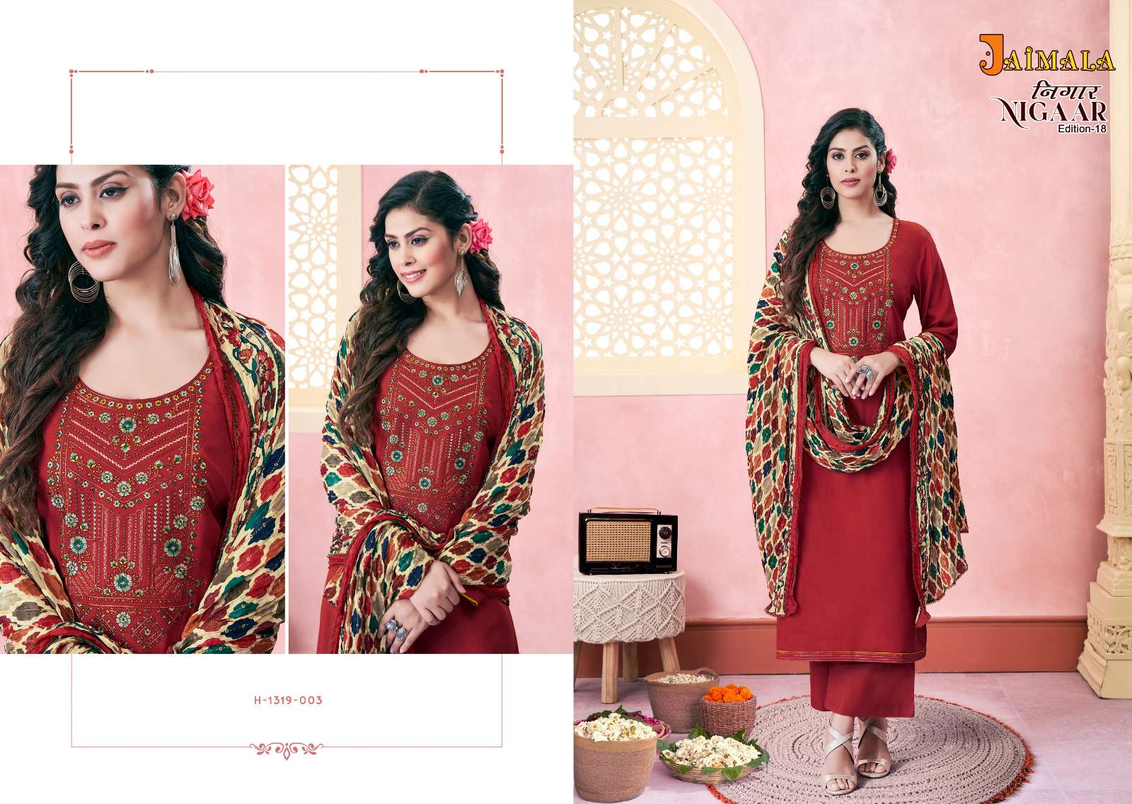 jaimala nigaar edition vol-18 rayon designer salwar suits catalogue online dealer surat