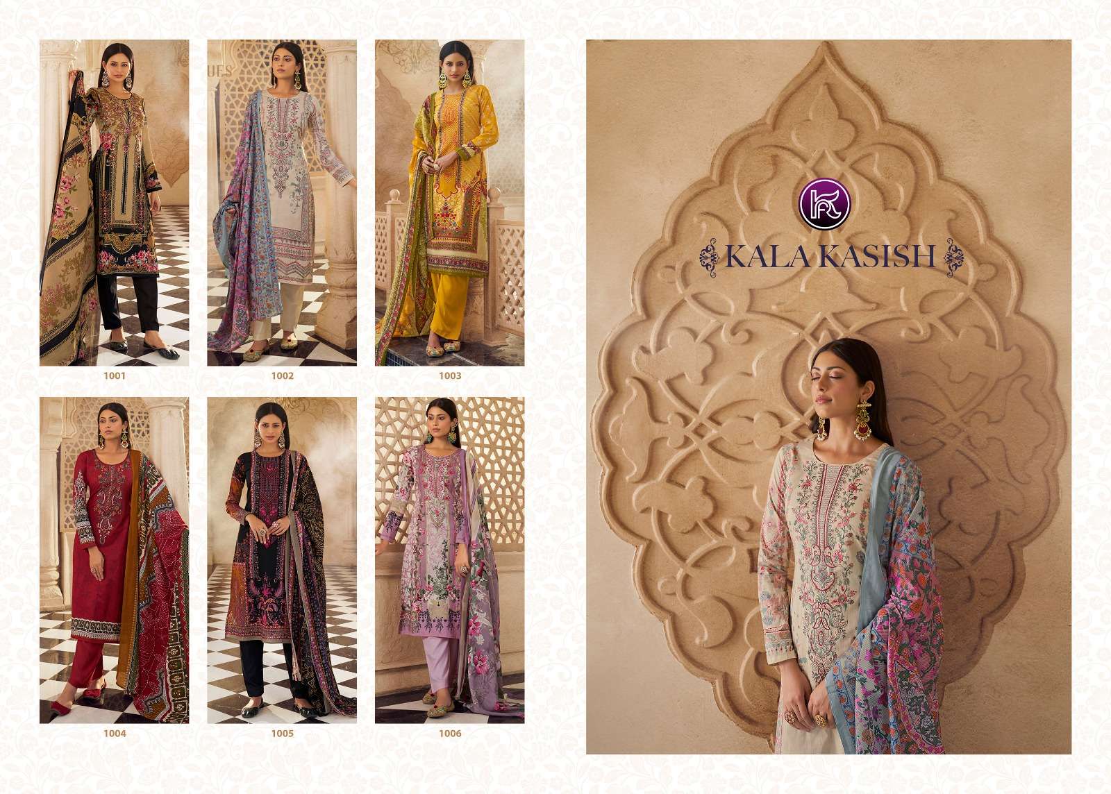 kala fashion kalakasish 1001-1006 series lawn cotton designer pakistani salwar suits wholesaler surat