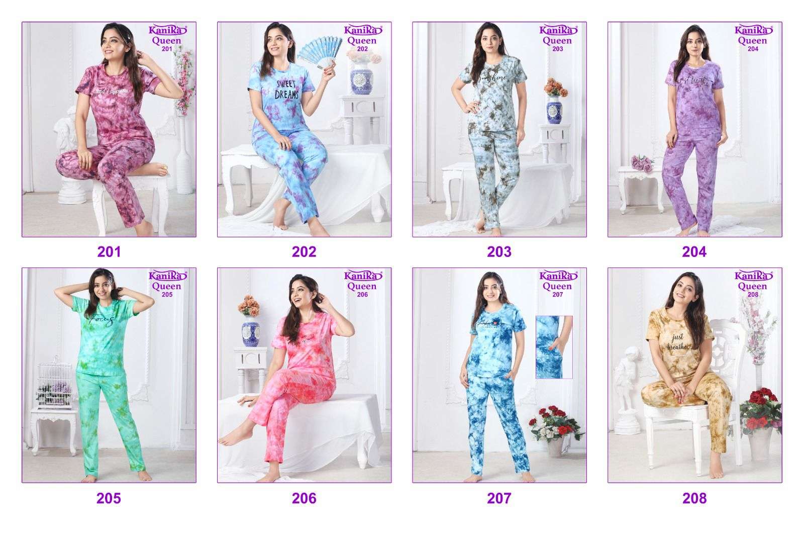 kanika queen vol-2 201-208 series trendy designer night suits catalogue surat 