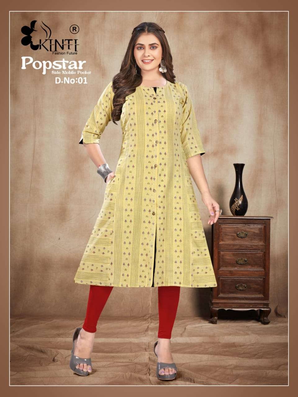 kinti fashion popstar vol-3 fancy designer kurti with side pocket collection surat