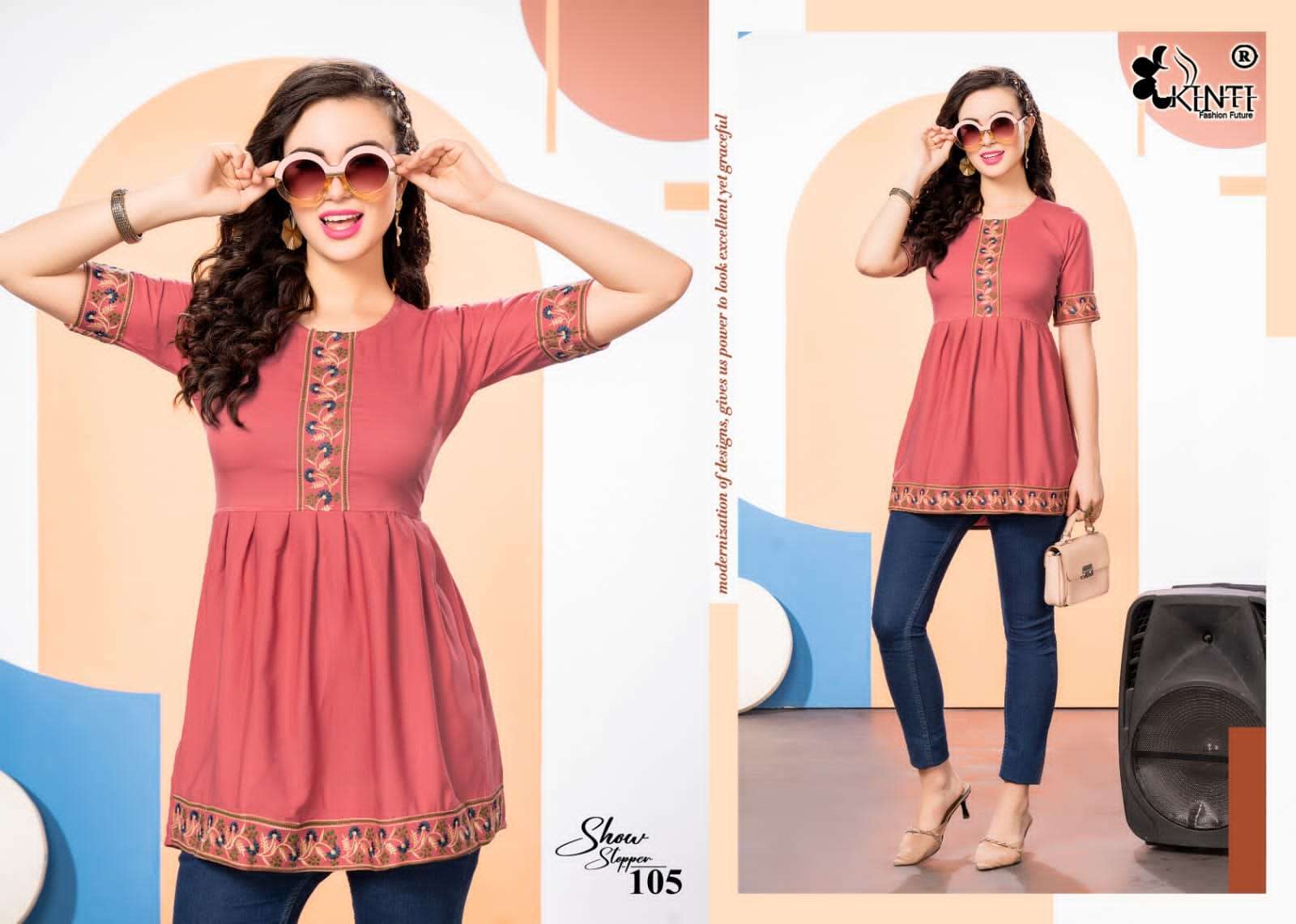 kinti fashion show stopper 101-108 series trendy designer short tops catalogue wholesale dealer surat 