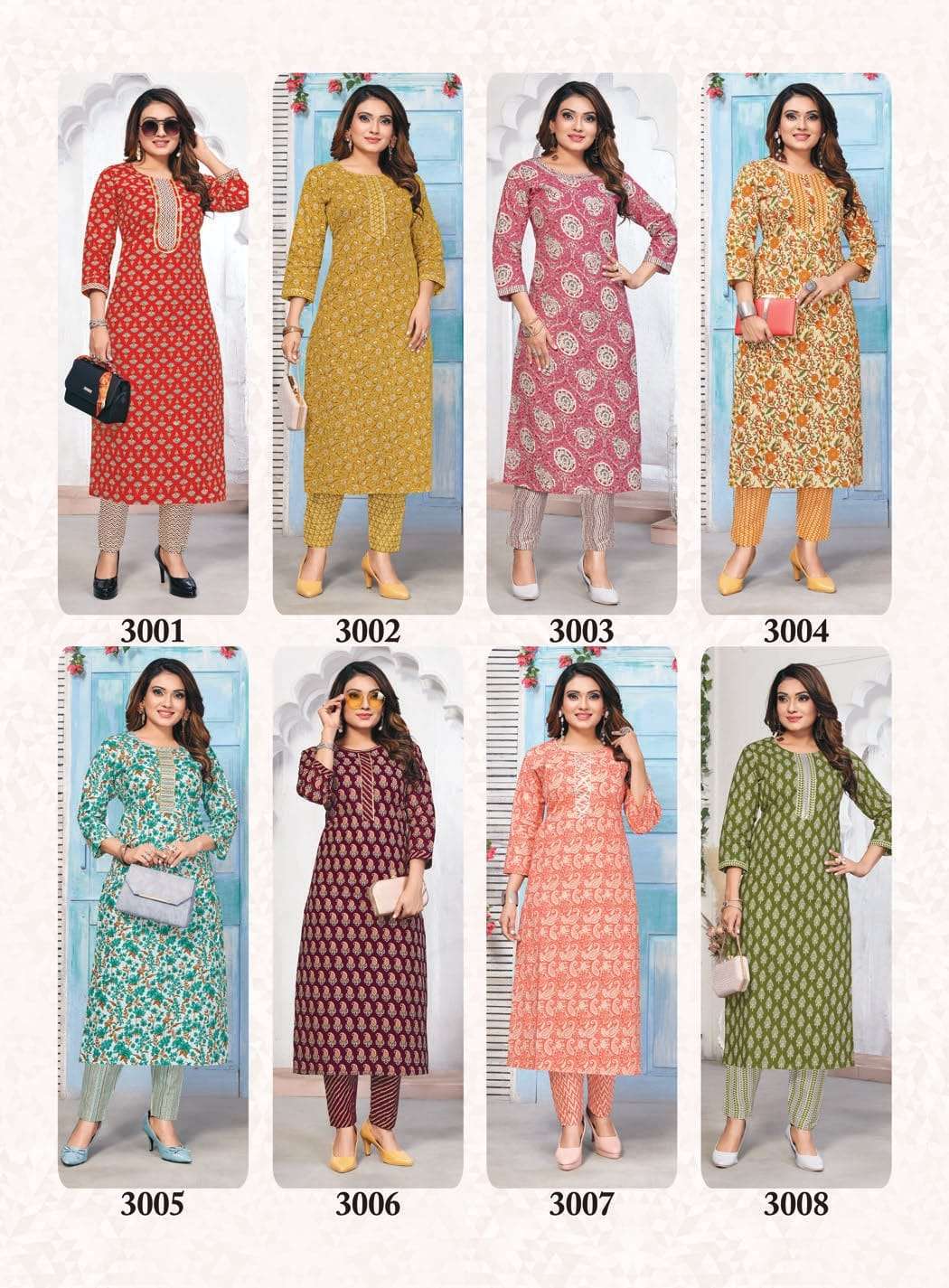 laado kavya vol-3 3001-3008 series jaipuri cotton stitched kurti with pant catalogue design surat