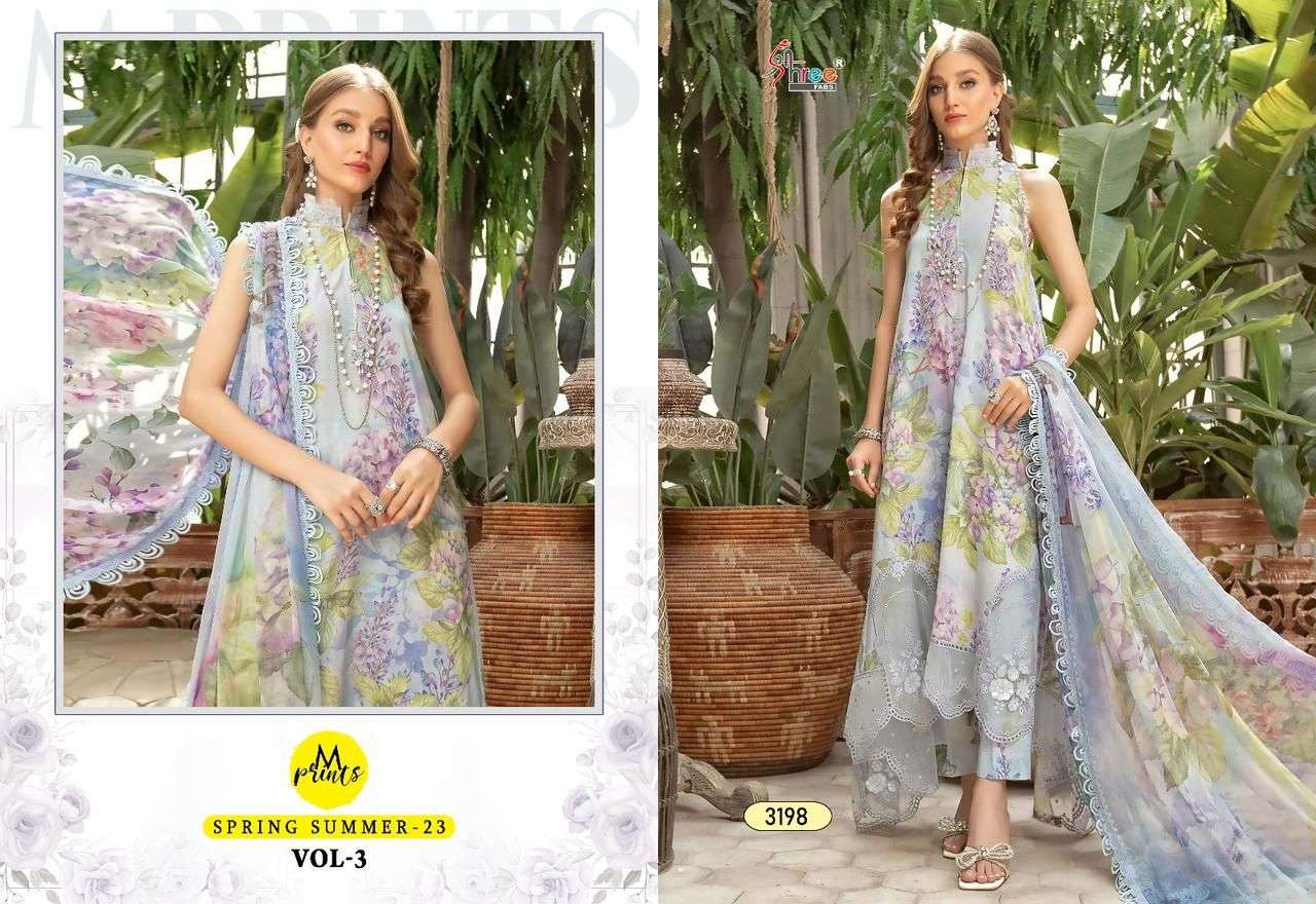 m prints spring summer 23 vol-3 by shree fabs exclusive designer pakistani salwar suits surat