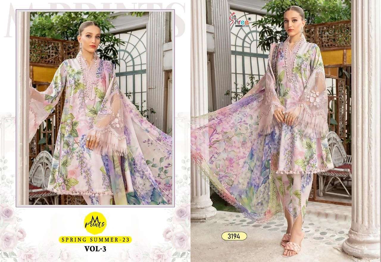 m prints spring summer 23 vol-3 by shree fabs exclusive designer pakistani salwar suits surat