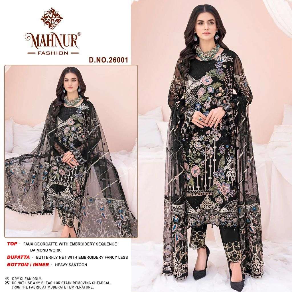 mahnur fashion mahnur vol-26 26001-26003 series georgette designer pakistani salwar suits catalogue wholesale price surat