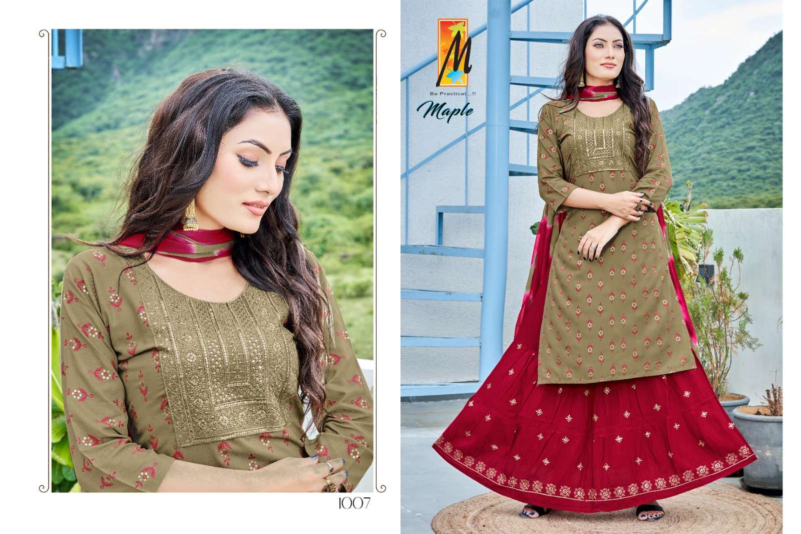 master maple rayon designer kurti with skirt dupatta catalogue online market surat 