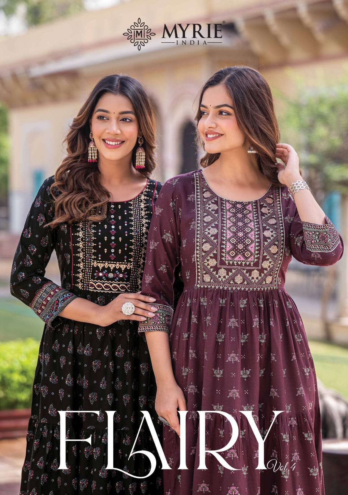 mayriee flairy vol-4 401-408 series heavy rayon printed gown catalogue collection design 2023