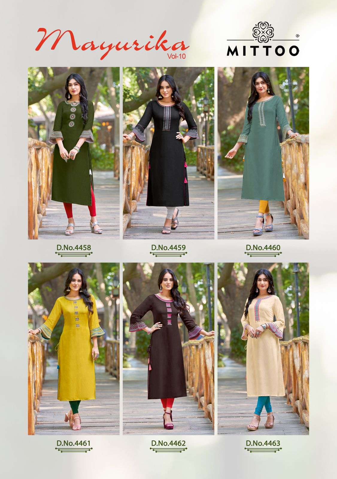 mittoo mayurika vol-10 4458-4463 series stylish designer kurtis catalogue online wholesaler surat