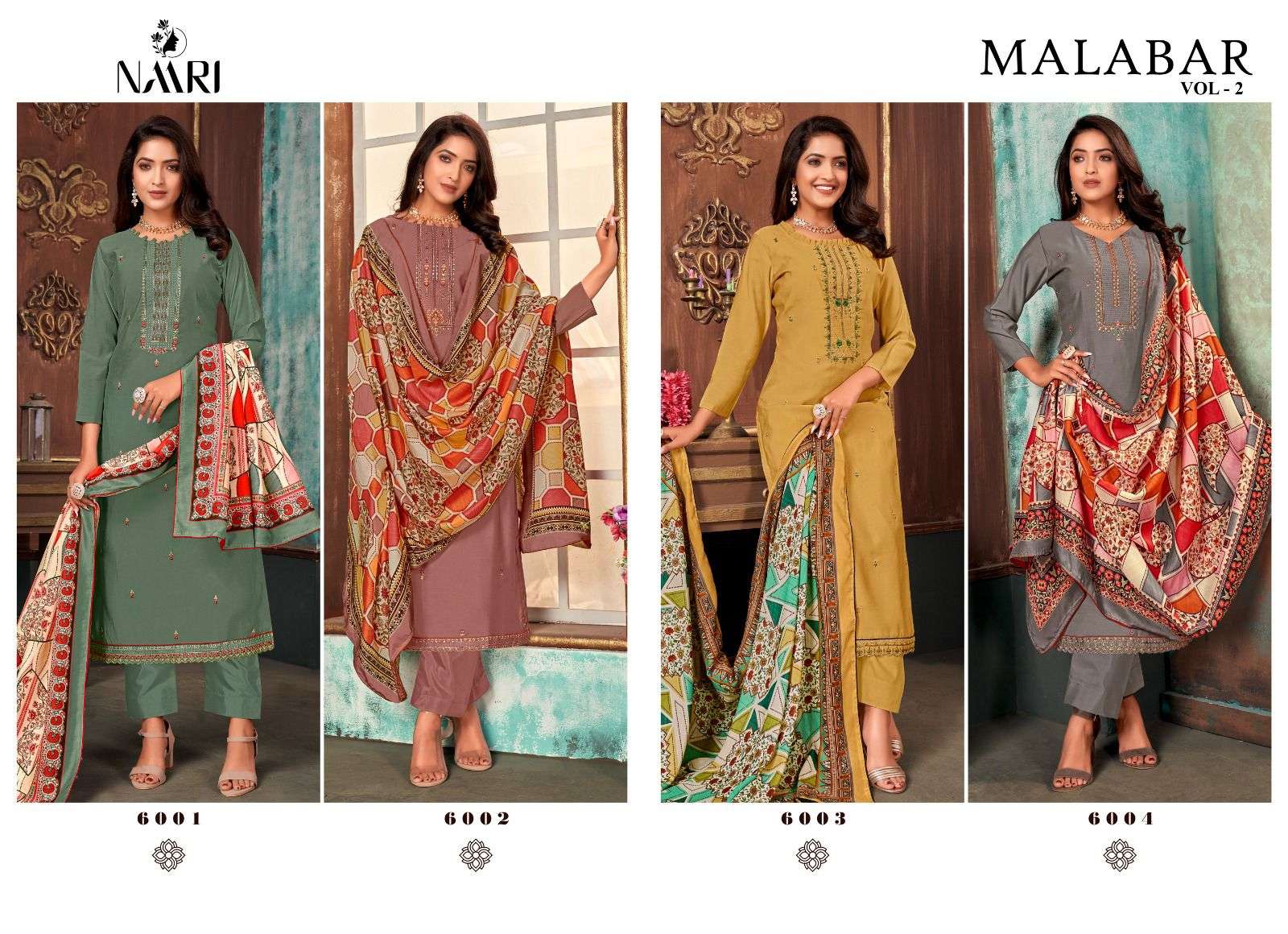 naari malabar vol-2 6001-6004 series unstich designer salwar kameez catalogue collection 2023