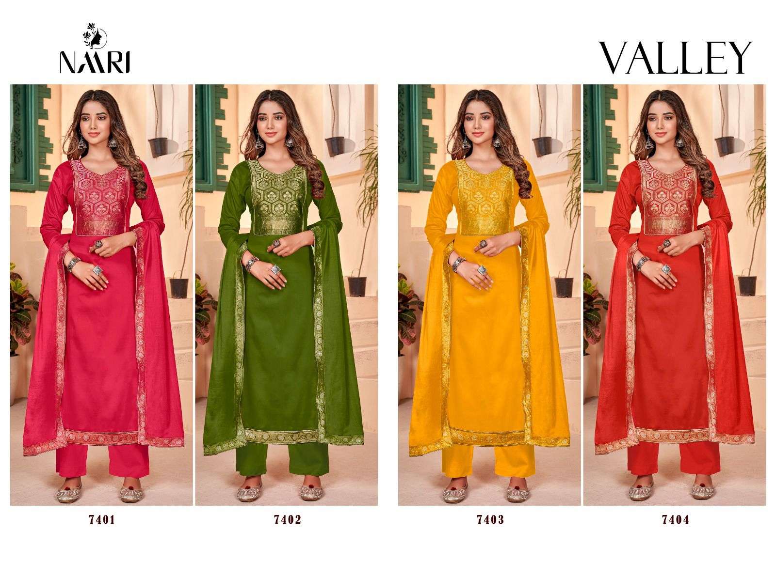 naari valley 7401-7404 series indian designer salwar suits catalogue online wholesaler surat