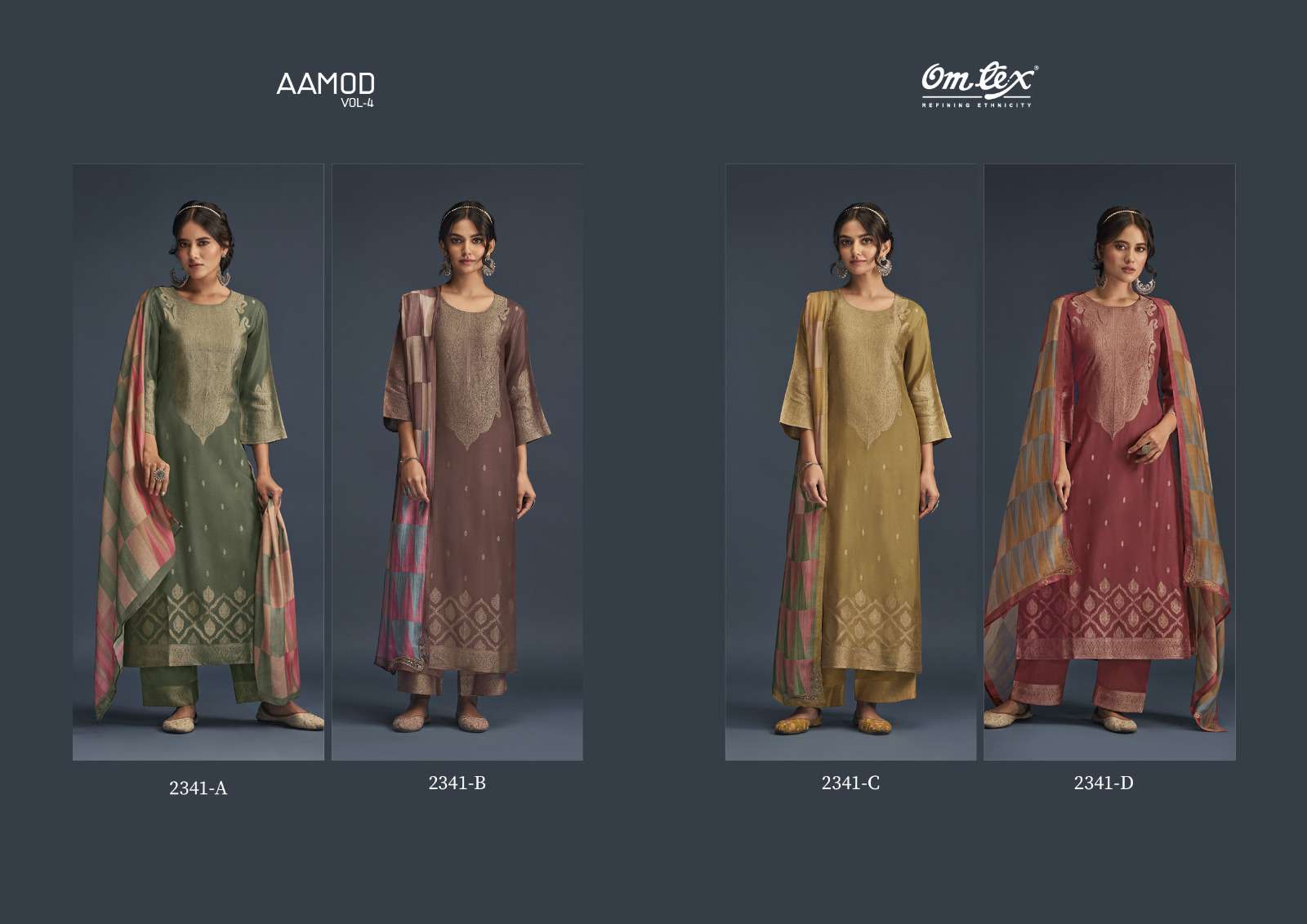 om tex aamod vol-4 2341 series exclusive designer salwar suits catalogue online wholesaler surat
