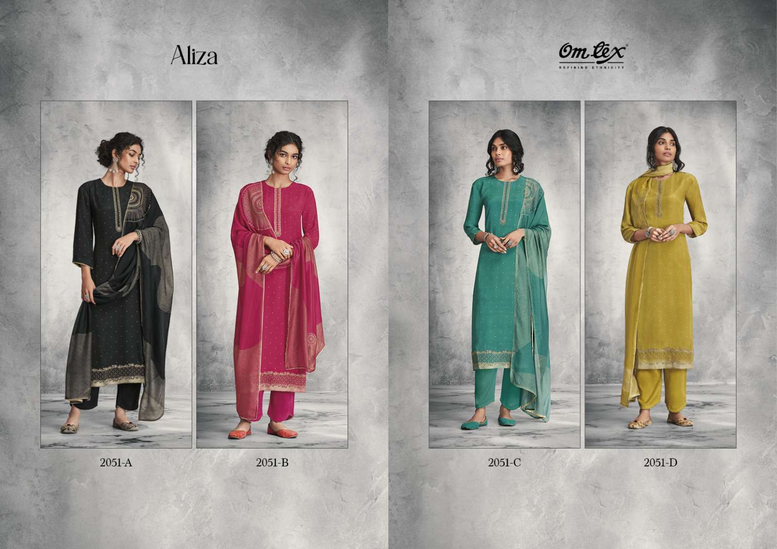 om tex aliza 2051 series stylish look designer salwar suits online wholesale dealer surat