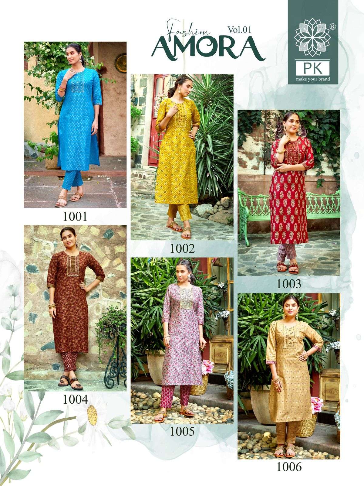 pk fashion amora vol-1 1001-1012 series cotton designer kurtis catalogue wholesale price surat