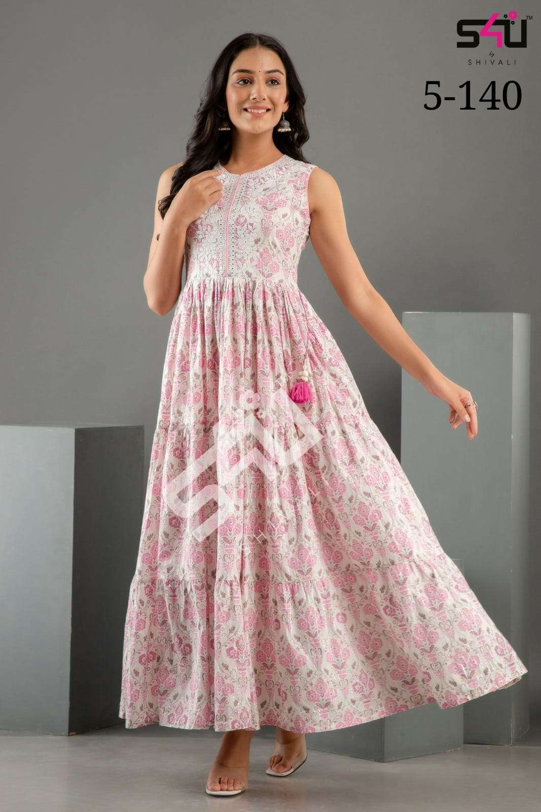 s4u 5-140 gown styles designer long kurtis catalogue wholesaler surat