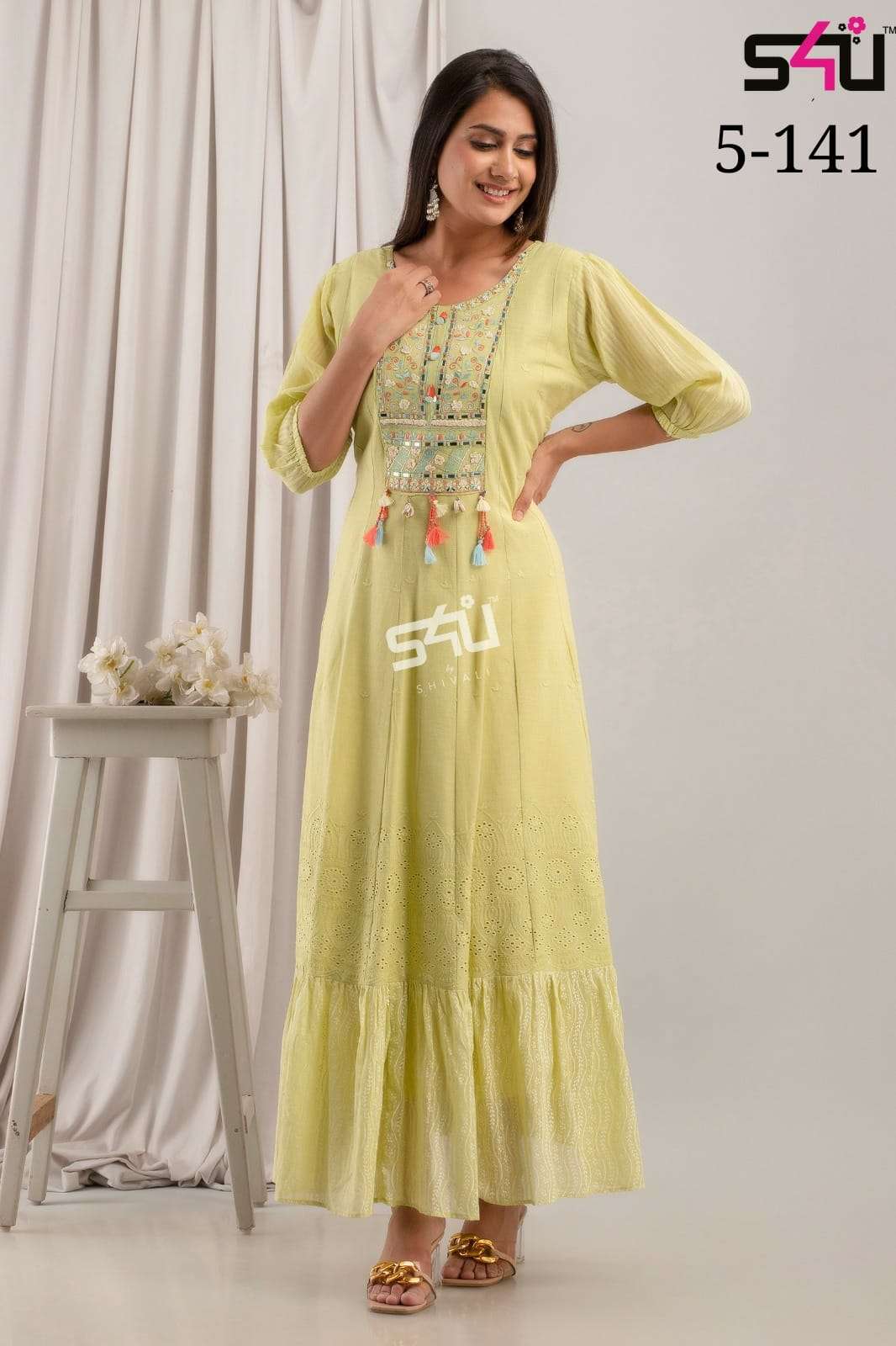 s4u 5-141 gown style designer long kurtis combo set wholesaler surat 