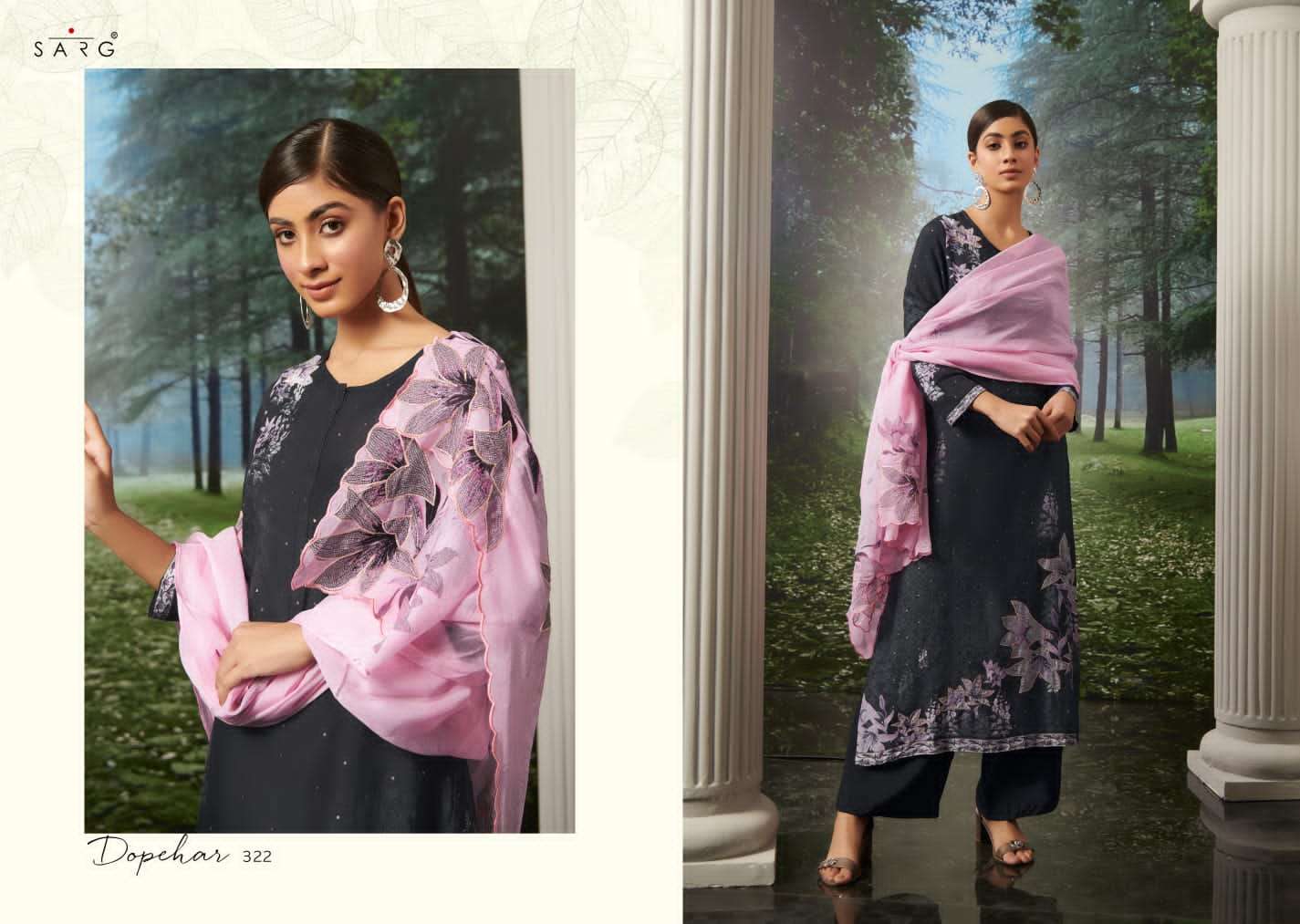 sarg dopehar muslin silk fancy designer salwar kameez catalogue online market surat