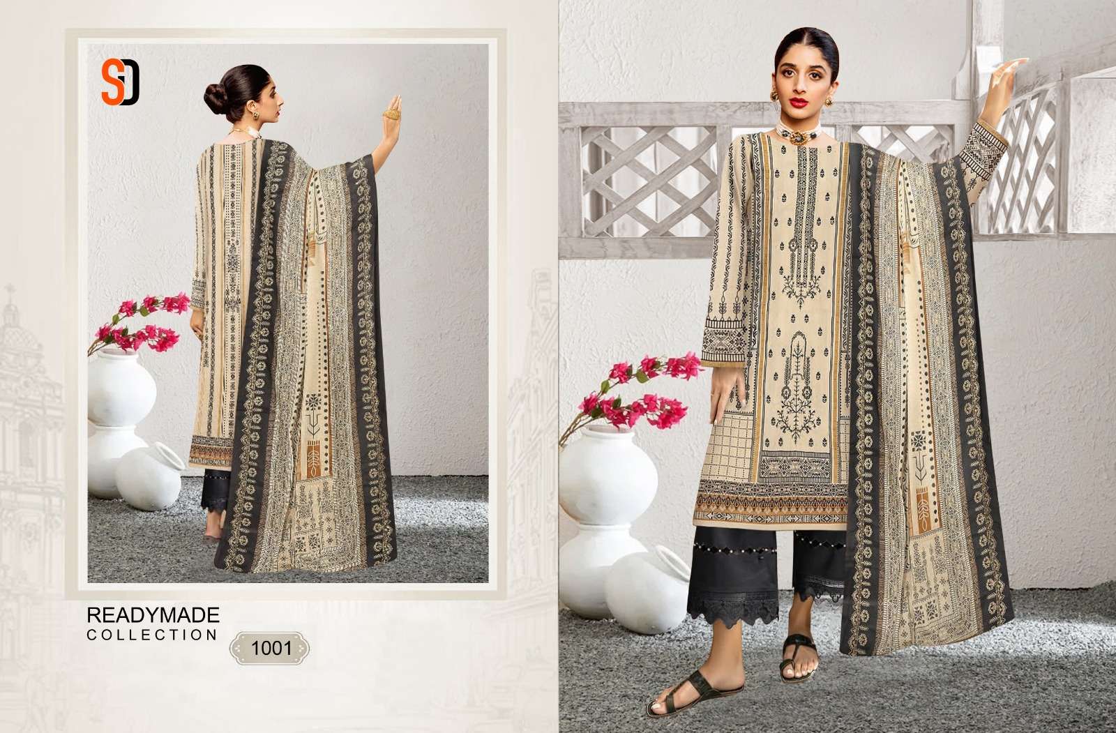 shraddha designer bin saeed vol-1 1001-1003 series cotton designer readymade pakistani salwar suits wholesale price surat