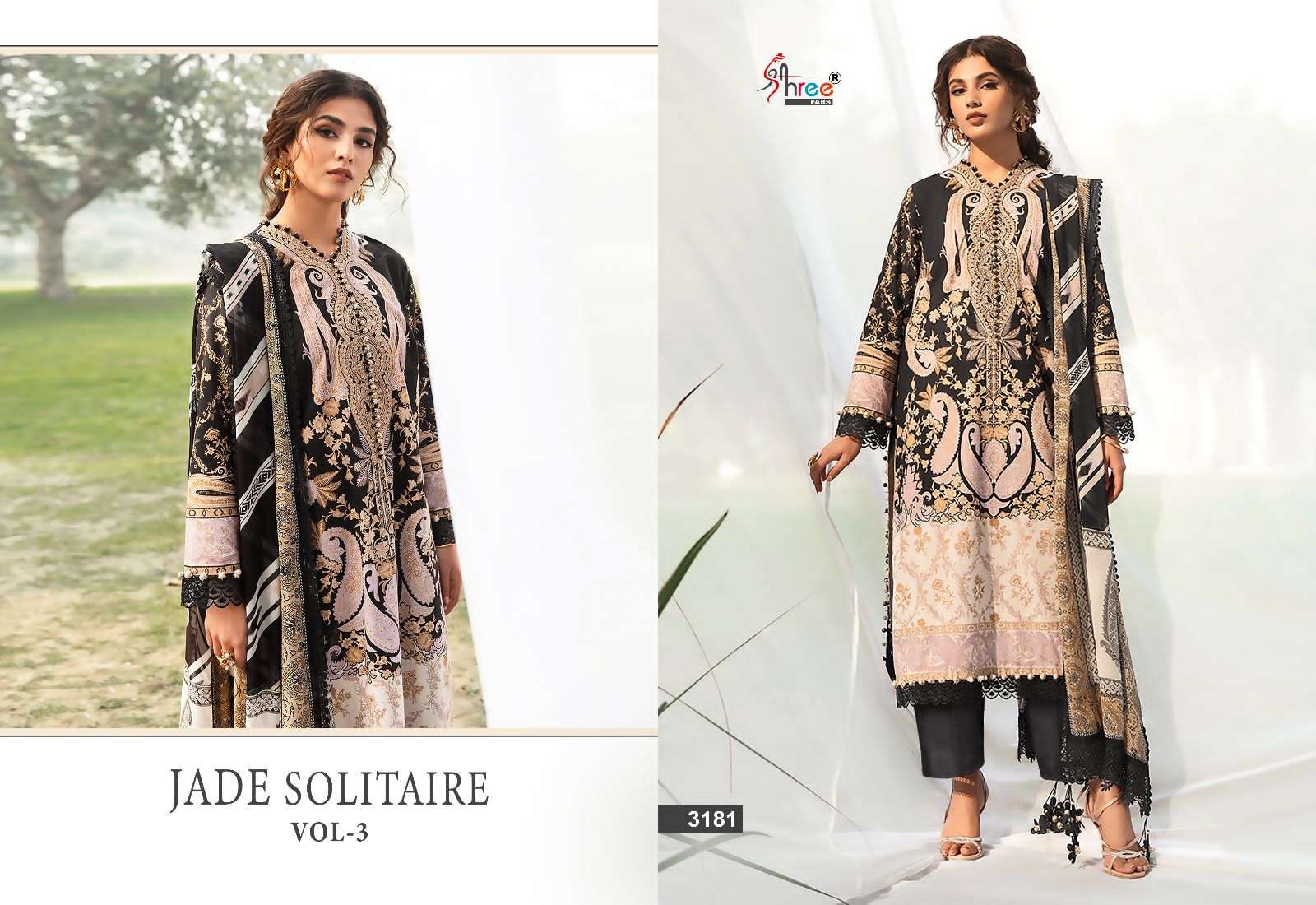 shree fabs jade solitaire vol-3 3181-3186 series fancy designer pakistani salwar suits catalogue wholesale price surat