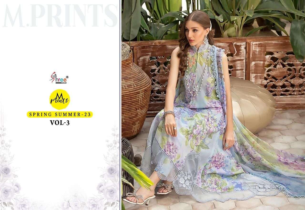 shree fabs m prints spring summer 23 vol-3 3193-3200 series stylish look designer pakistani salwar suits design 2023