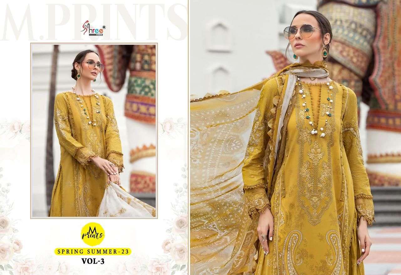 shree fabs m prints spring summer 23 vol-3 3193-3200 series stylish look designer pakistani salwar suits design 2023