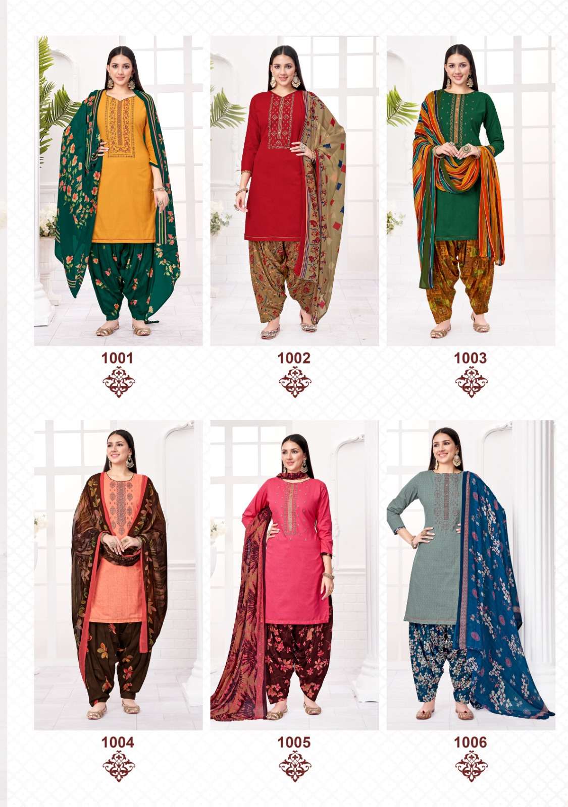 suryajyoti garima vol-1 1001-1006 series print with work salwar suits online catalogue surat