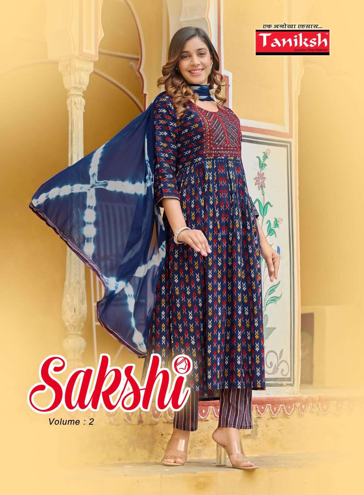 taniksh sakshi vol-2 201-208 series cotton designer top bottom with chiffon dupatta catalogue wholesale surat 