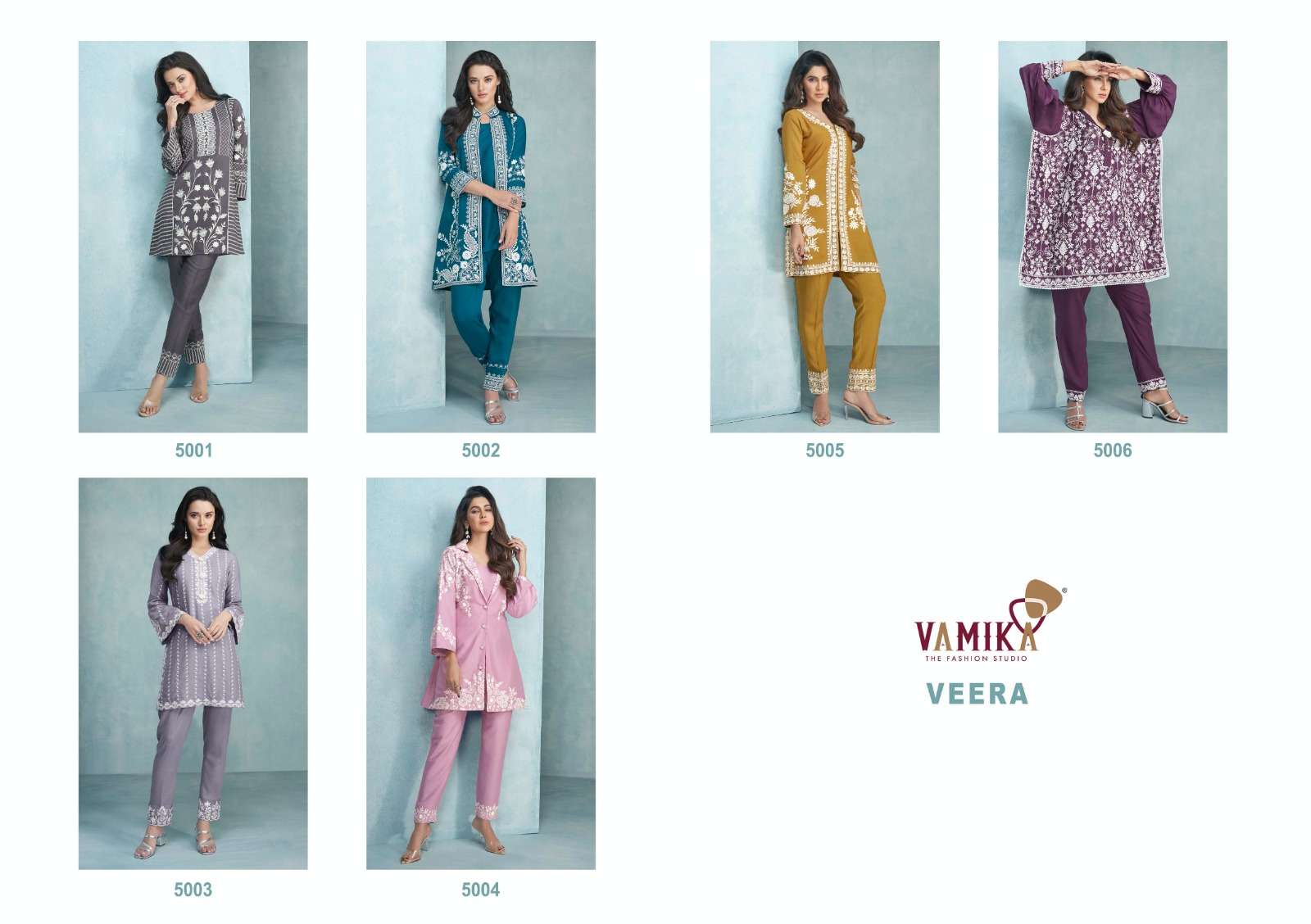 vamika veera 5001-5006 series stylish look designer cord set wholesale catalogue surat 