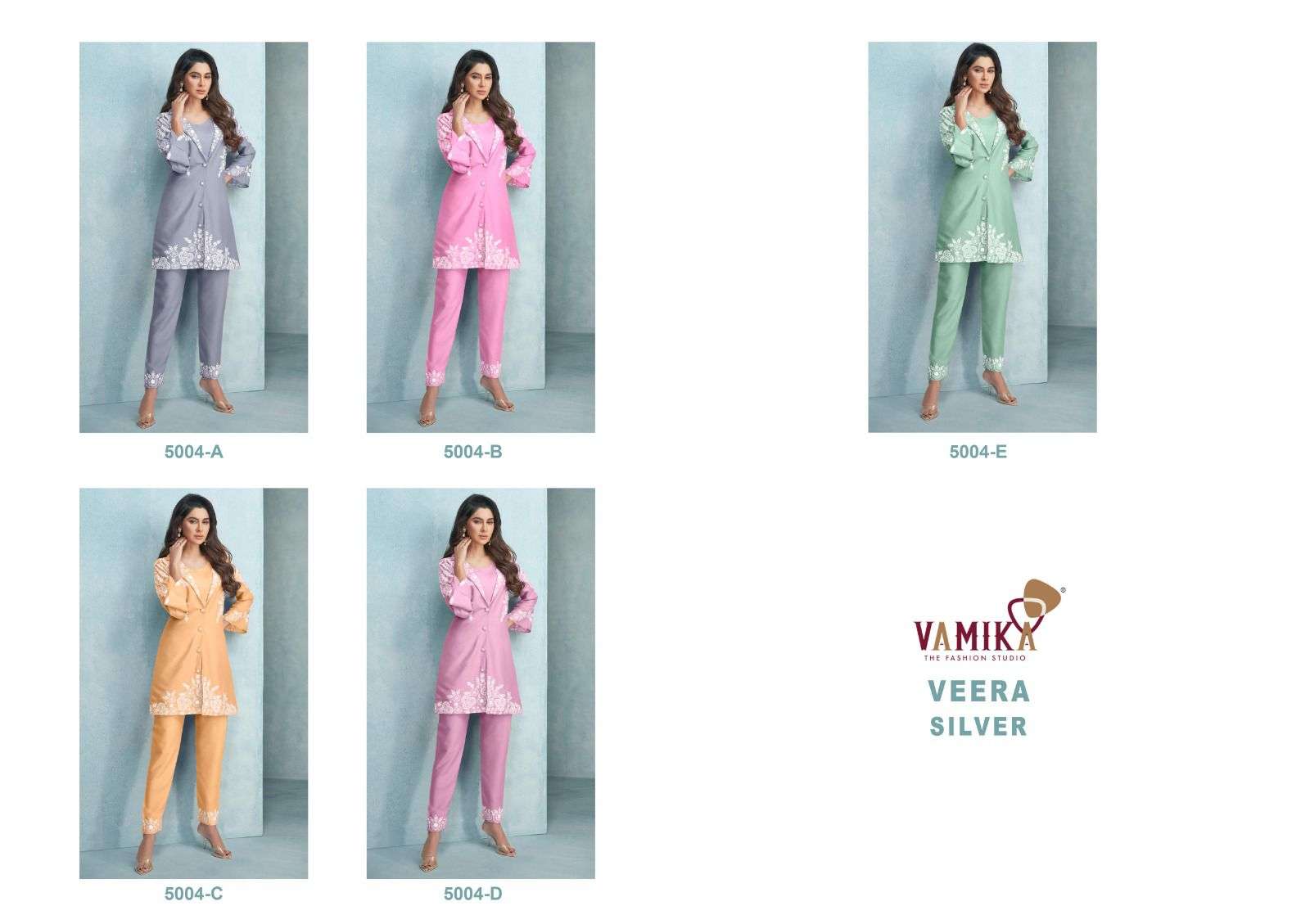 vamika veera silver 5004 series rayon designer cord set catalogue online market surat