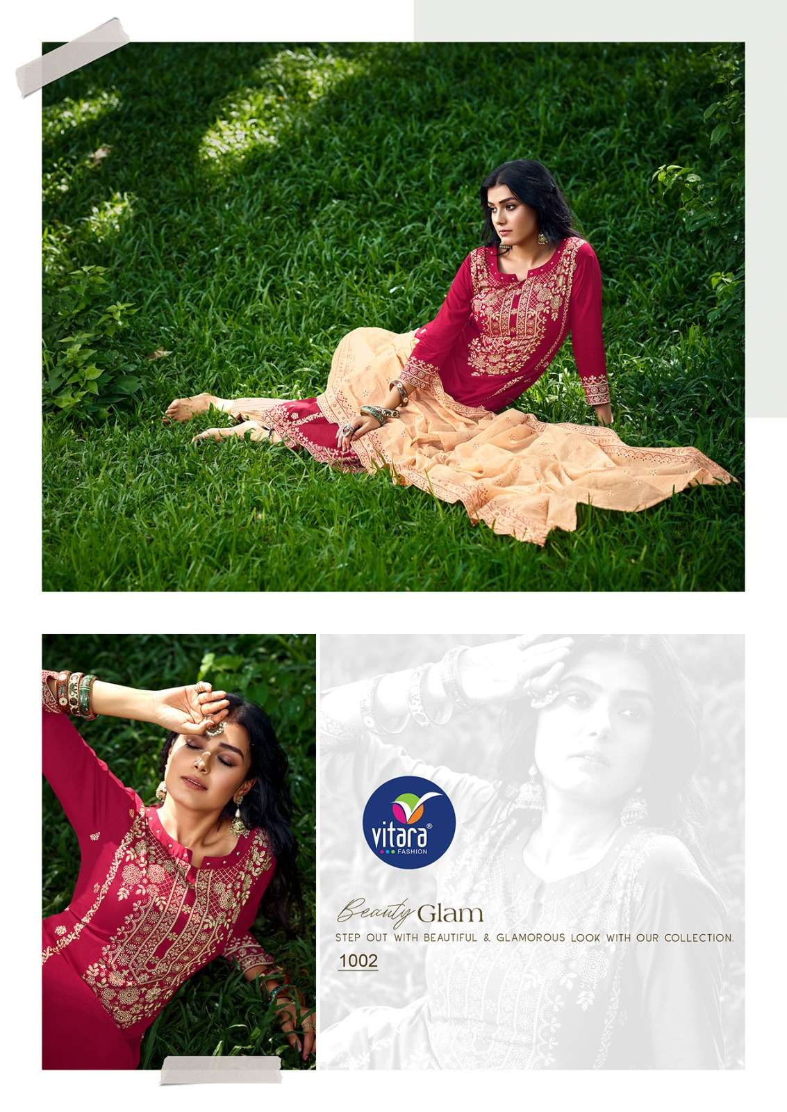 vitara fashion calisto 1001-1004 series rayon designer kurti pant with viscose chanderi dupatta online surat
