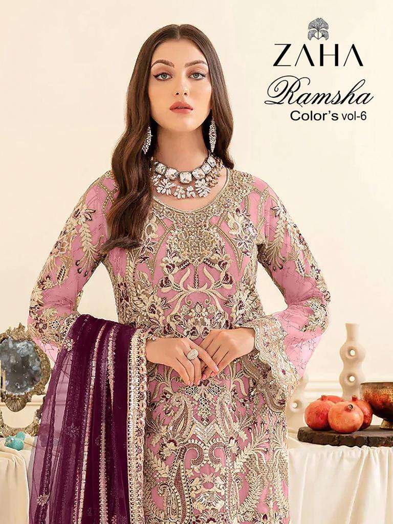 zaha ramsha vol-6 10131 series georgette designer pakistani salwar suits catalogue collection 2023 
