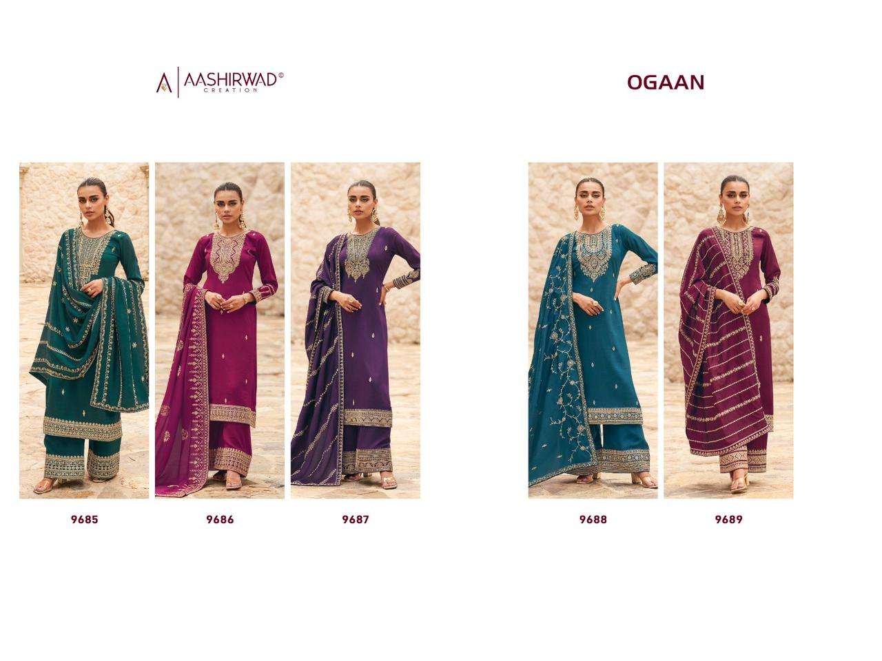 aashirwad ogaan 9685-9689 series designer latest fancy salwar kameez wholesaler surat