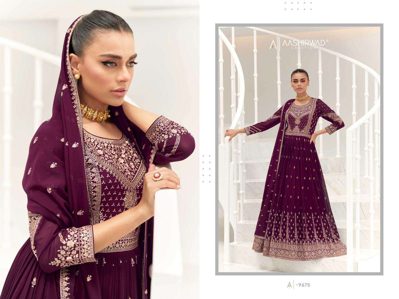 aashirwad taara 9675-9679 series designer latest anarkali gown salwar kameez wholesaler surat