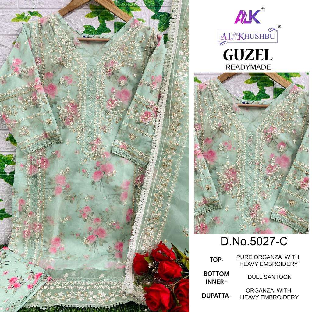 al-khushbu guzel 5027 readymade organza embroidered salwar kameez wholesale price