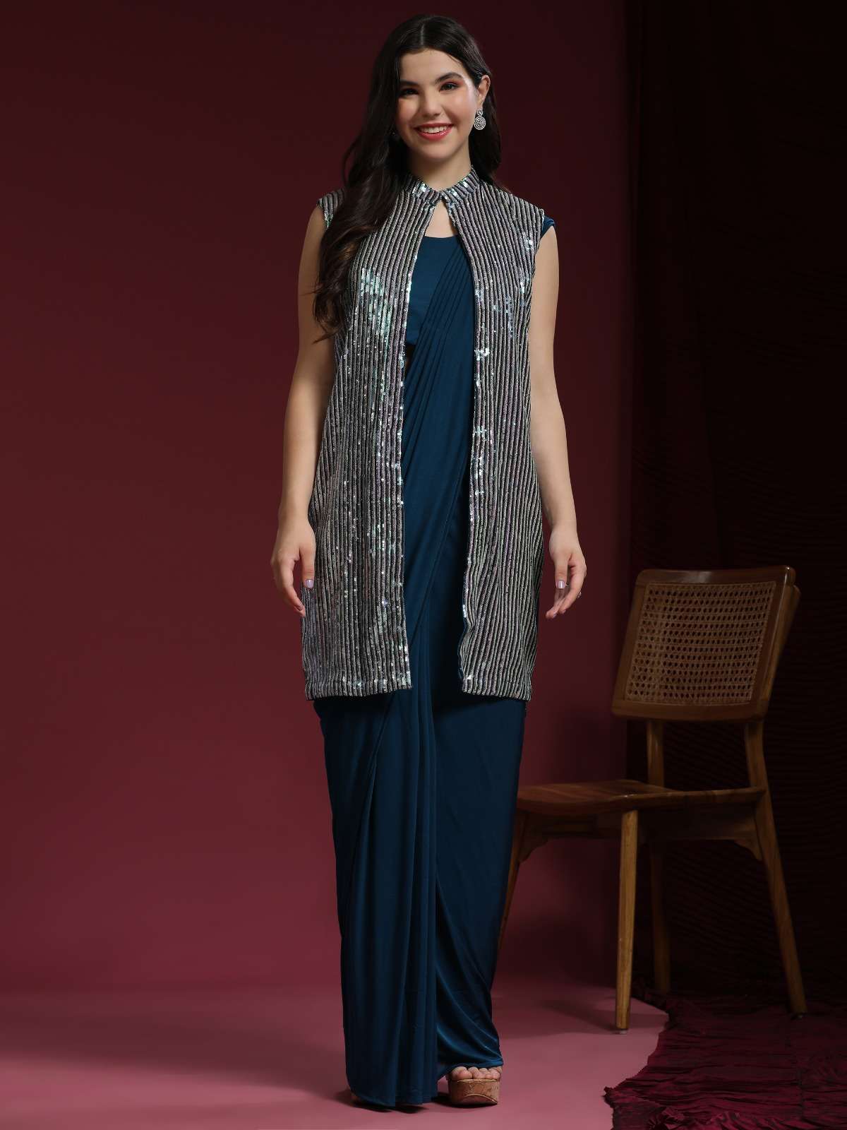 amoha 10519 colour series ready to wear partywear saree wholesaler surat gujarat