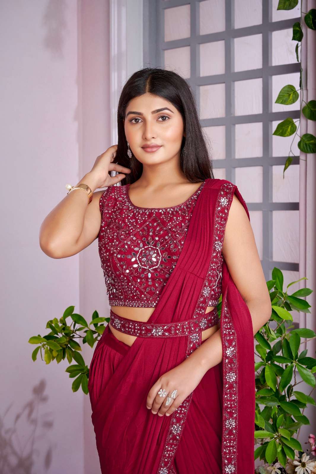 amoha trendz 1015950 series designer mirror work ready to wear sarees wholesale pirce
