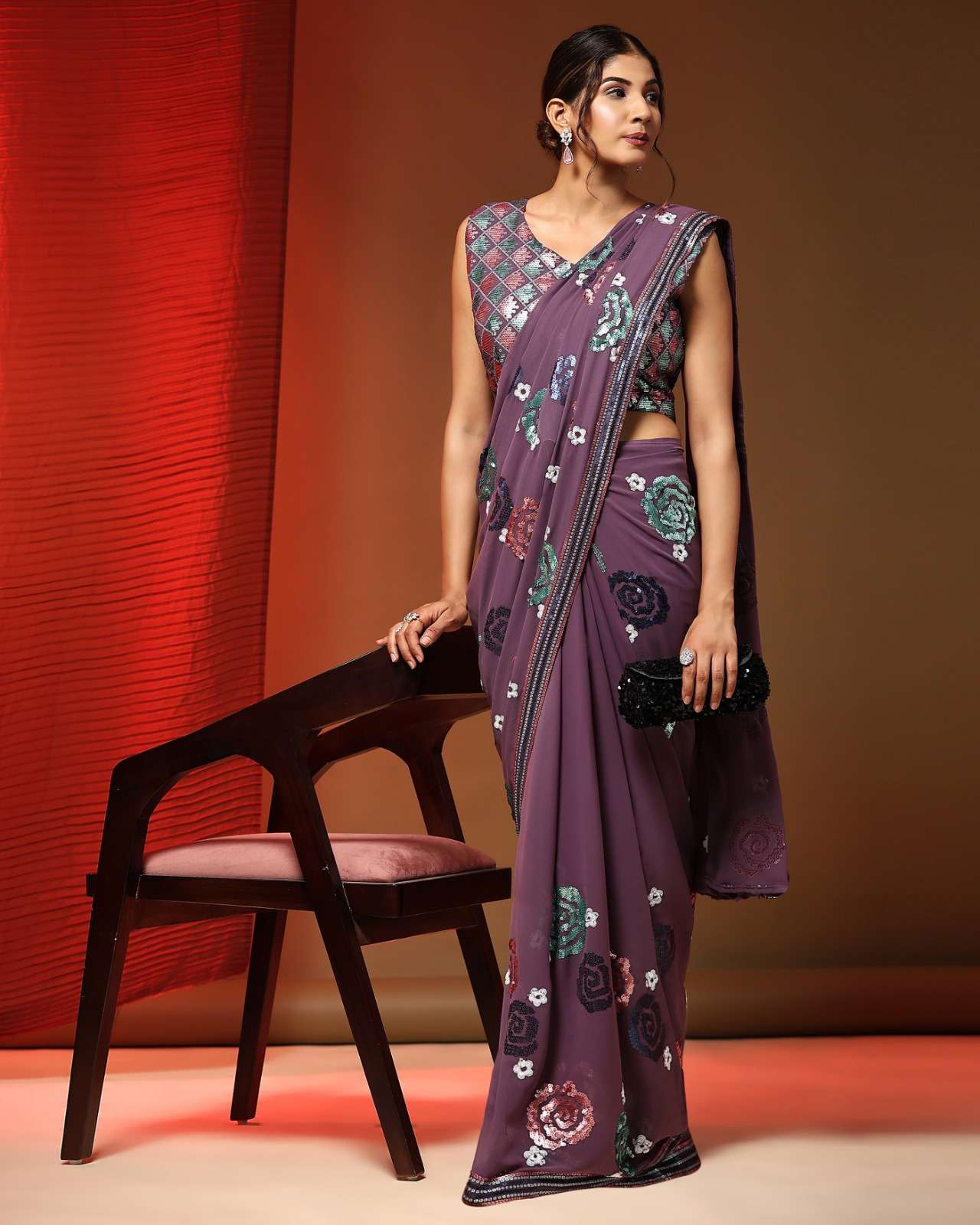 amoha trendz 249 design colours multi sequin embroidery work ready to wear saree wholesaler surat