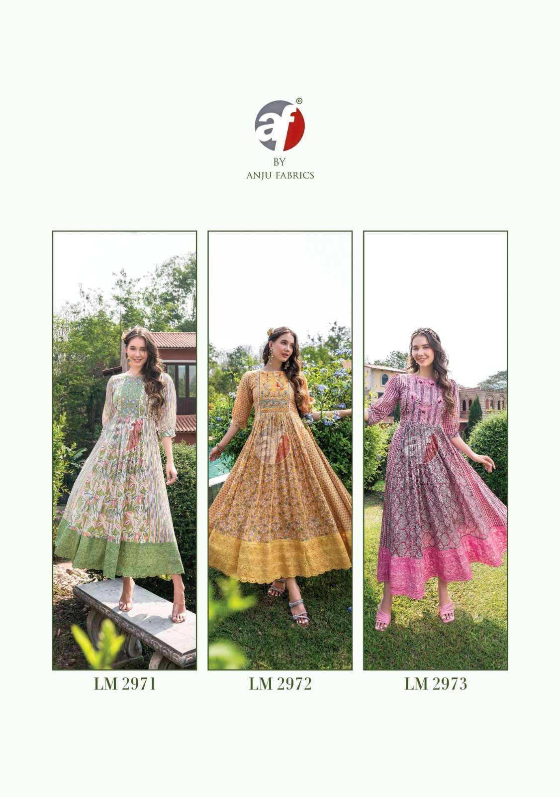 anju fabrics lime light vol-2 2971-2976 series designer long kurti wholesaler surat gujarat