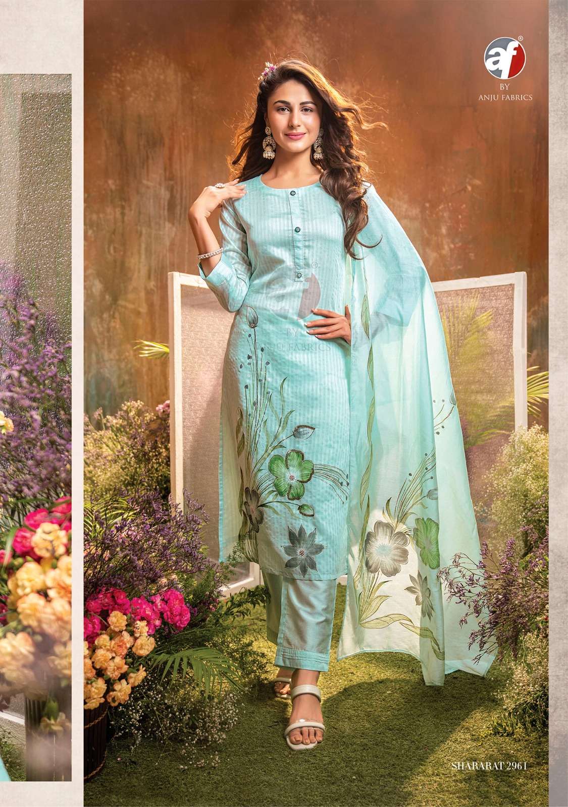 anju fabrics shararat vol-4 2961-2966 series designer fancy exclusive kurti pant dupatta wholesaler surat