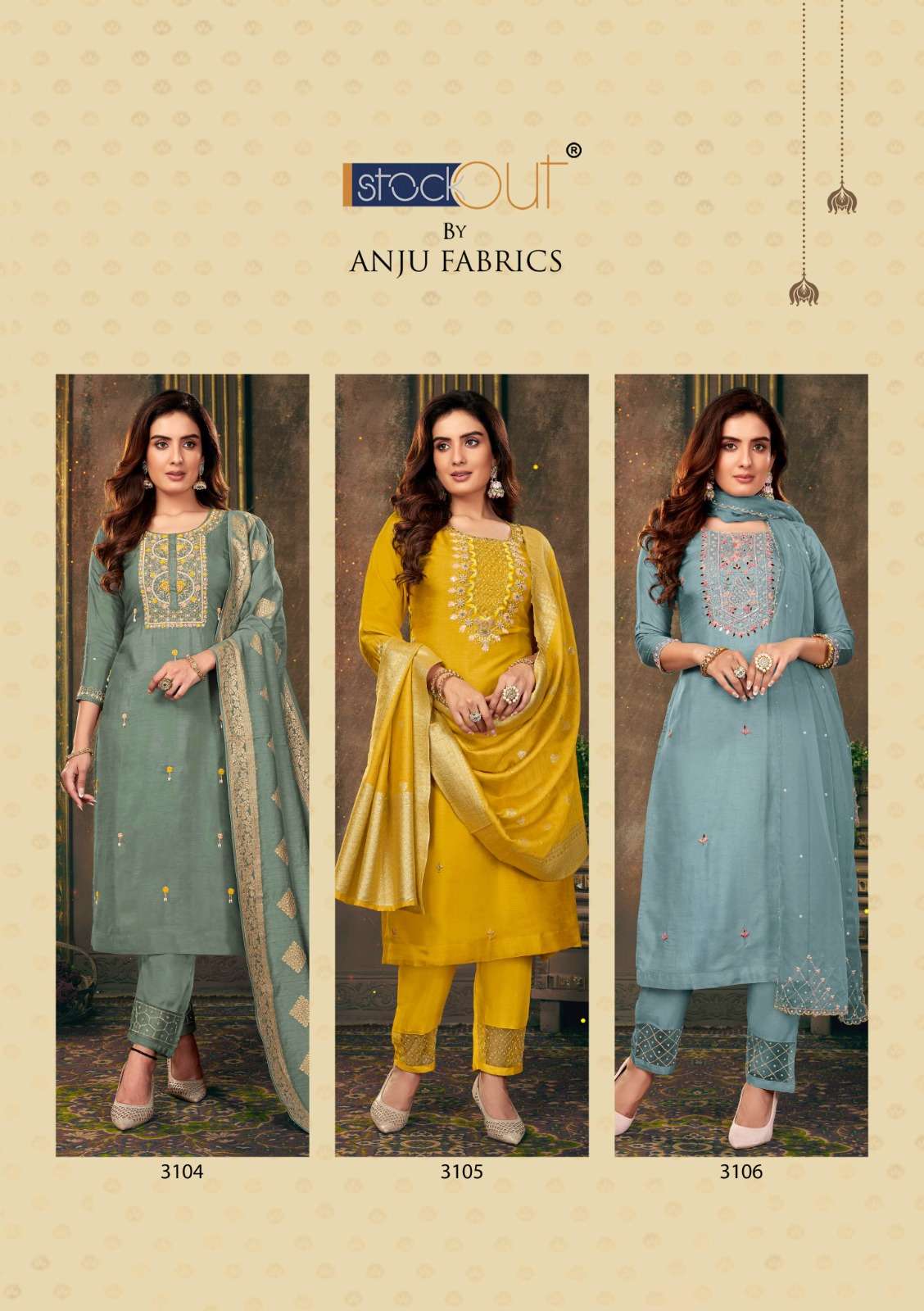 anju fabrics shehnai vol-5 3101-3106 series latest wedding wear kurti set wholesaler surat gujarat
