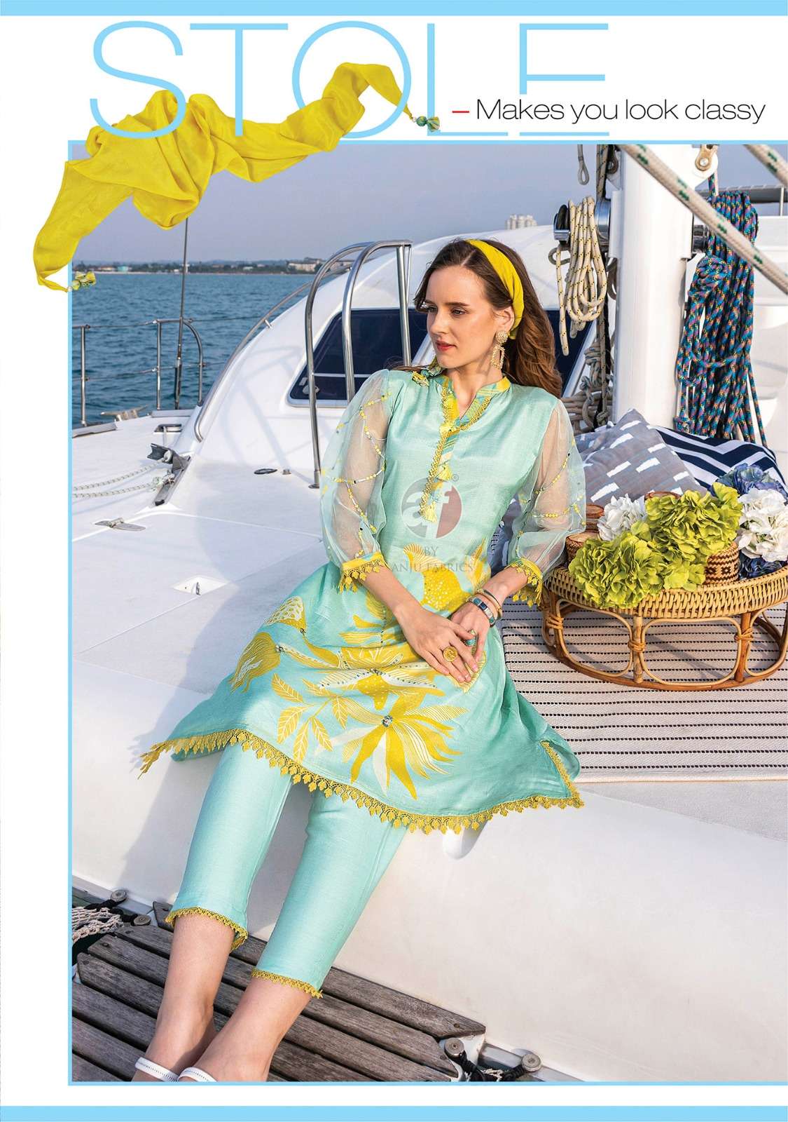 anju fabrics stole story 2741-2745 series latest designer partywear kurti wholesaler surat gujarat