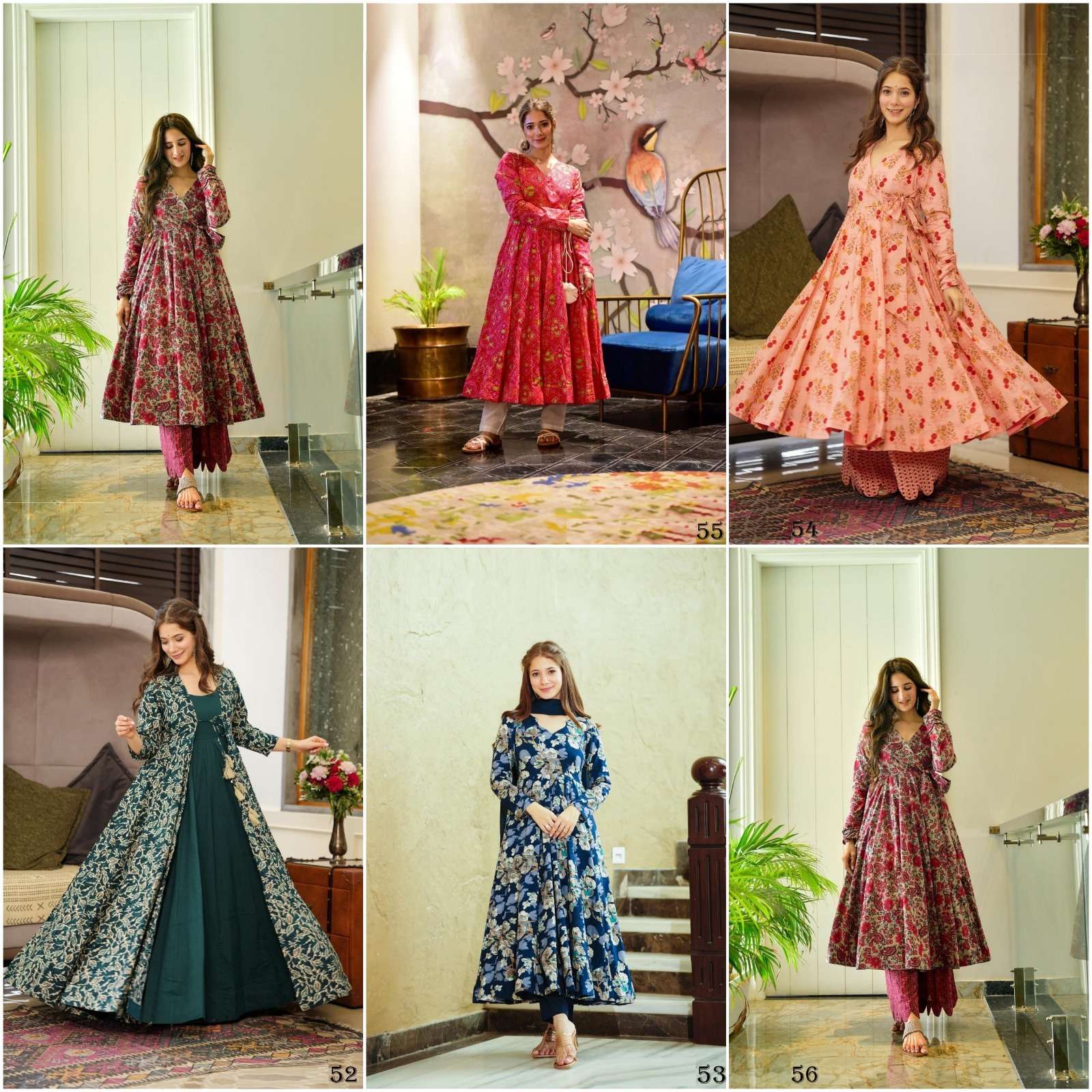 anjula 51-56 series designer anarkali floor length gown kurti wholesaler surat
