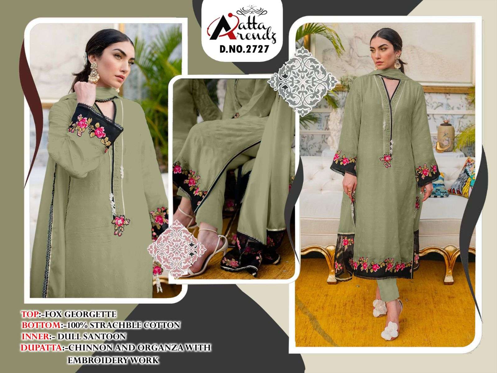 atta trendz 2727 colour series designer ready to wear pakistani salwar kameez wholesaler surat gujarat